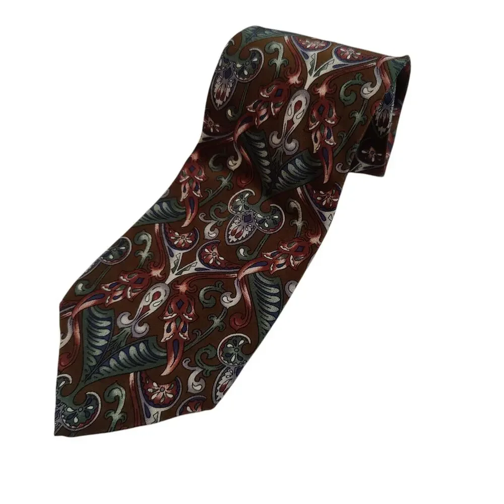 Set of 2 Vtg 80s 90s Christian Dior 100% Silk Ties USA Made Brown Purple Paisley